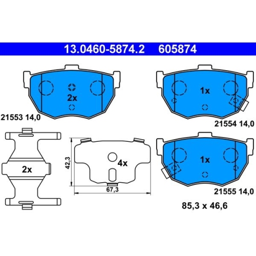 Bremsbelagsatz, Scheibenbremse ATE 13.0460-5874.2 f&uuml;r HYUNDAI KIA, Hinterachse