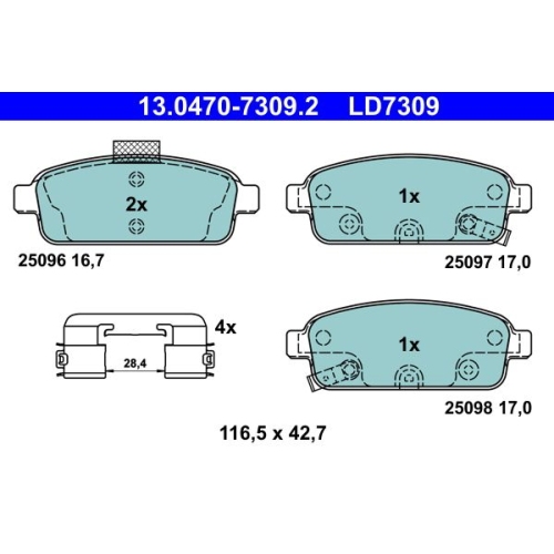 Bremsbelagsatz, Scheibenbremse ATE 13.0470-7309.2 ATE Ceramic f&uuml;r OPEL VAUXHALL