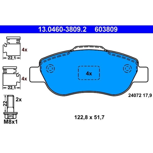 Bremsbelagsatz, Scheibenbremse ATE 13.0460-3809.2 f&uuml;r FIAT, Vorderachse