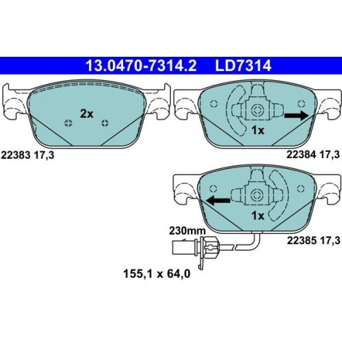 Bremsbelagsatz, Scheibenbremse ATE 13.0470-7314.2 ATE Ceramic f&uuml;r VAG