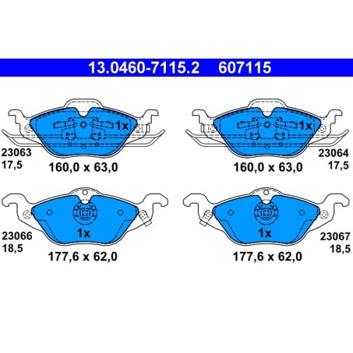 Bremsbelagsatz, Scheibenbremse ATE 13.0460-7115.2 f&uuml;r OPEL VAUXHALL, Vorderachse