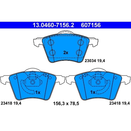 Bremsbelagsatz, Scheibenbremse ATE 13.0460-7156.2 f&uuml;r FORD, Vorderachse
