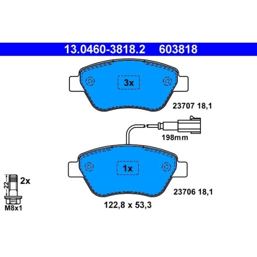 Bremsbelagsatz, Scheibenbremse ATE 13.0460-3818.2 f&uuml;r CITRO&Euml;N FIAT PEUGEOT