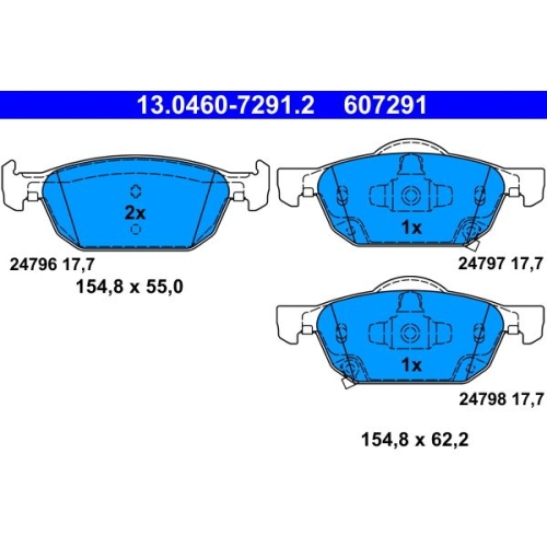 Bremsbelagsatz, Scheibenbremse ATE 13.0460-7291.2 f&uuml;r HONDA, Vorderachse
