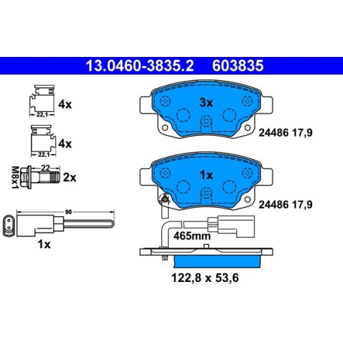 Bremsbelagsatz, Scheibenbremse ATE 13.0460-3835.2 f&uuml;r FORD, Hinterachse