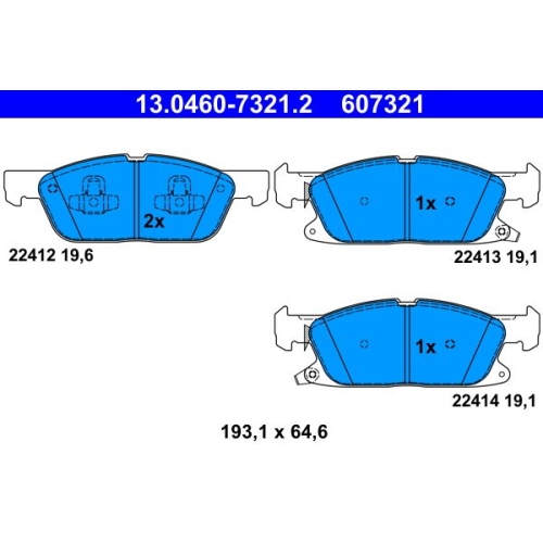 Bremsbelagsatz, Scheibenbremse ATE 13.0460-7321.2 f&uuml;r FORD, Vorderachse