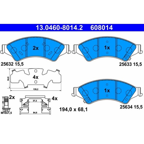 Bremsbelagsatz, Scheibenbremse ATE 13.0460-8014.2 f&uuml;r FORD, Vorderachse
