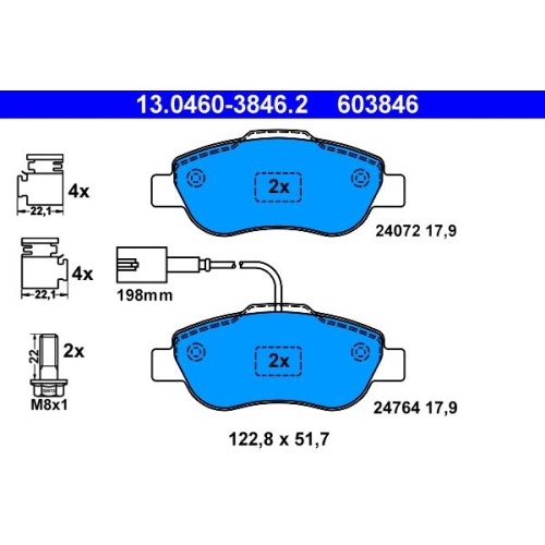 Bremsbelagsatz, Scheibenbremse ATE 13.0460-3846.2 f&uuml;r FIAT FORD, Vorderachse