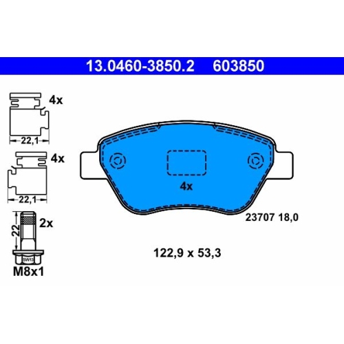 Bremsbelagsatz, Scheibenbremse ATE 13.0460-3850.2 f&uuml;r FIAT, Vorderachse