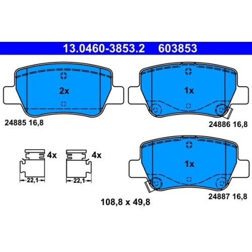 Bremsbelagsatz, Scheibenbremse ATE 13.0460-3853.2 f&uuml;r TOYOTA, Hinterachse