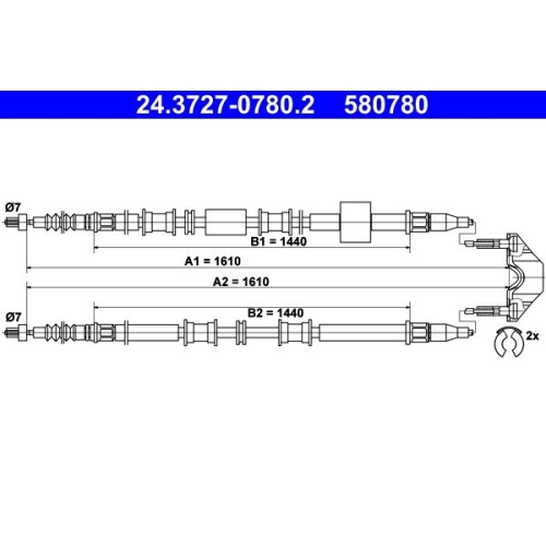 Seilzug, Feststellbremse ATE 24.3727-0780.2 f&uuml;r OPEL VAUXHALL, hinten