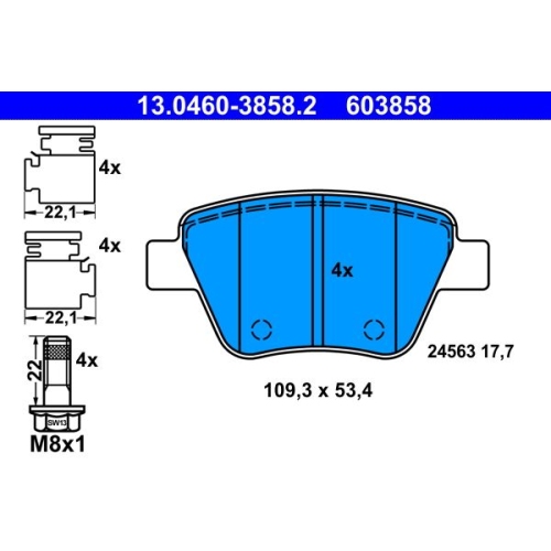 Bremsbelagsatz, Scheibenbremse ATE 13.0460-3858.2 f&uuml;r SEAT SKODA VAG