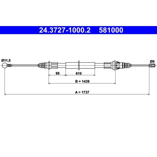 Seilzug, Feststellbremse ATE 24.3727-1000.2 f&uuml;r OPEL RENAULT VAUXHALL, hinten