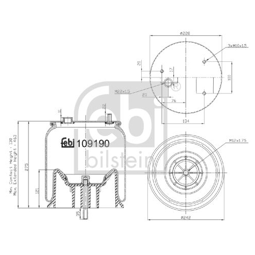 Febi Bilstein 109190 Luftfederbalg f&uuml;r Liftachse, 1 St&uuml;ck