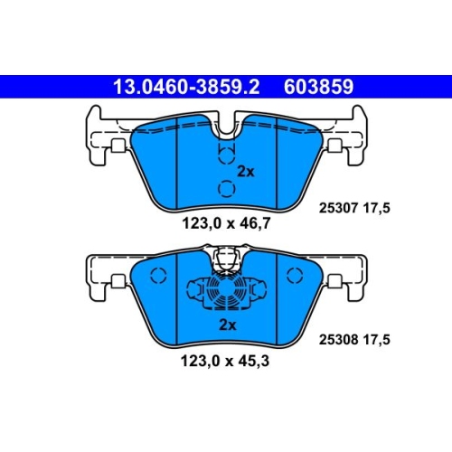 Bremsbelagsatz, Scheibenbremse ATE 13.0460-3859.2 f&uuml;r BMW, Hinterachse
