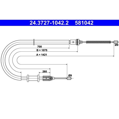 Seilzug, Feststellbremse ATE 24.3727-1042.2 f&uuml;r NISSAN RENAULT, hinten rechts
