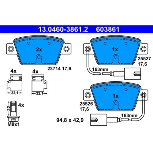 Bremsbelagsatz, Scheibenbremse ATE 13.0460-3861.2 f&uuml;r FIAT, Hinterachse