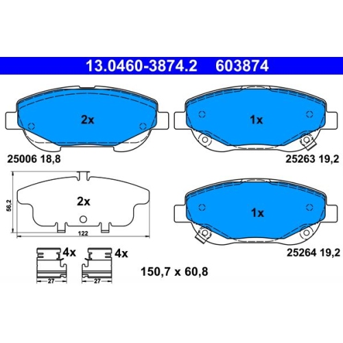 Bremsbelagsatz, Scheibenbremse ATE 13.0460-3874.2 f&uuml;r TOYOTA, Vorderachse