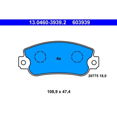 Bremsbelagsatz, Scheibenbremse ATE 13.0460-3939.2 f&uuml;r FIAT, Vorderachse