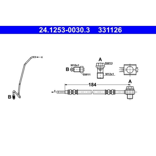 Bremsschlauch ATE 24.1253-0030.3 f&uuml;r SKODA VAG, Hinterachse links