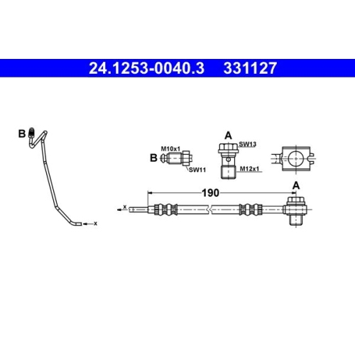 Bremsschlauch ATE 24.1253-0040.3 f&uuml;r SKODA VAG, Hinterachse rechts