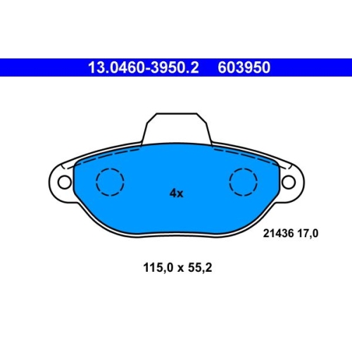 Bremsbelagsatz, Scheibenbremse ATE 13.0460-3950.2 f&uuml;r FIAT, Vorderachse