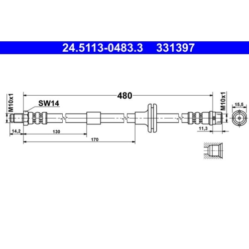 Bremsschlauch ATE 24.5113-0483.3 f&uuml;r MERCEDES-BENZ, Vorderachse