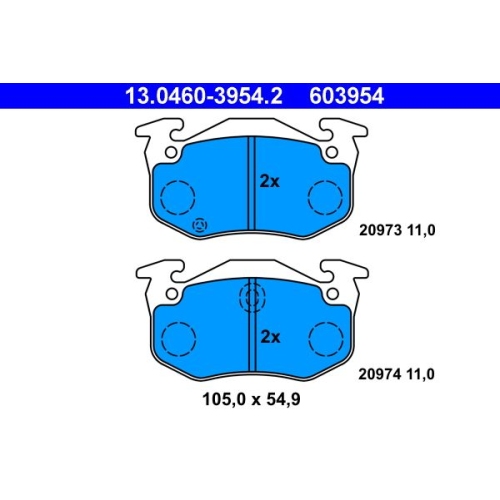 Bremsbelagsatz, Scheibenbremse ATE 13.0460-3954.2 f&uuml;r CITRO&Euml;N PEUGEOT RENAULT