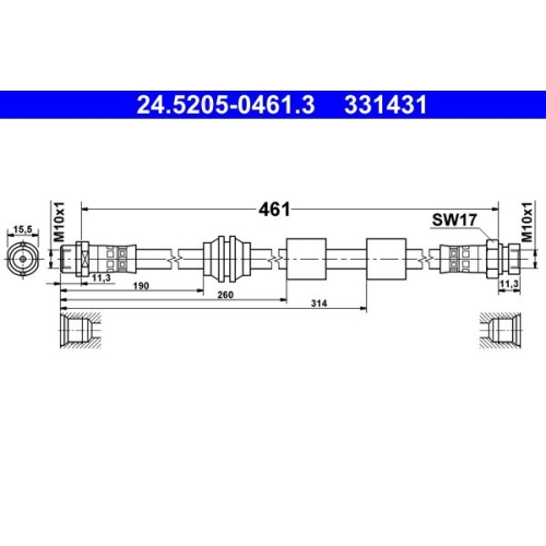 Bremsschlauch ATE 24.5205-0461.3 f&uuml;r FORD SEAT VAG, Vorderachse