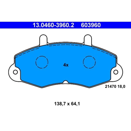 Bremsbelagsatz, Scheibenbremse ATE 13.0460-3960.2 f&uuml;r FORD, Vorderachse