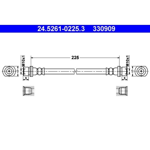 Bremsschlauch ATE 24.5261-0225.3 f&uuml;r CITRO&Euml;N PEUGEOT TOYOTA, Hinterachse