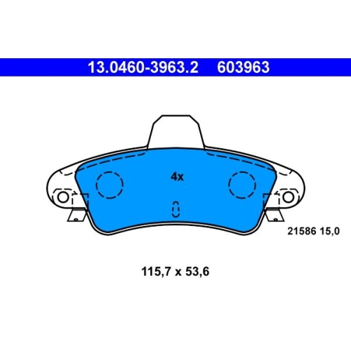 Bremsbelagsatz, Scheibenbremse ATE 13.0460-3963.2 f&uuml;r FORD, Hinterachse