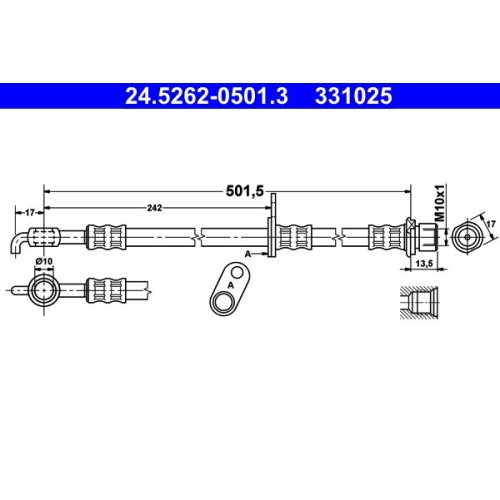 Bremsschlauch ATE 24.5262-0501.3 f&uuml;r CITRO&Euml;N PEUGEOT TOYOTA, Vorderachse rechts