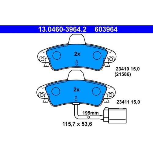 Bremsbelagsatz, Scheibenbremse ATE 13.0460-3964.2 f&uuml;r FORD, Hinterachse