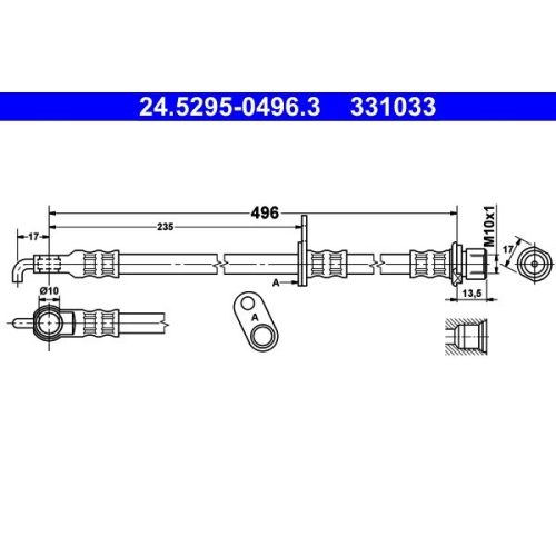 Bremsschlauch ATE 24.5295-0496.3 f&uuml;r CITRO&Euml;N PEUGEOT TOYOTA, Vorderachse links