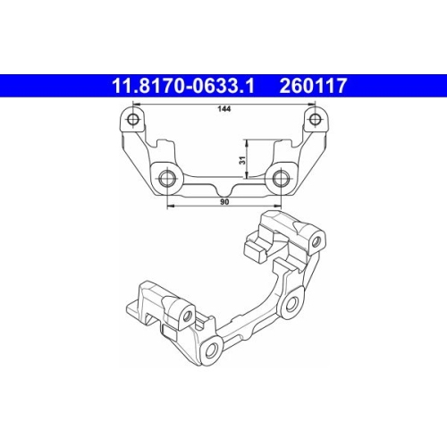 Halter, Bremssattel ATE 11.8170-0633.1 f&uuml;r OPEL SAAB, Hinterachse