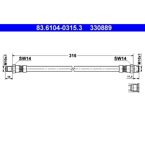 Bremsschlauch ATE 83.6104-0315.3 f&uuml;r BMW, Hinterachse, am Bremssattel