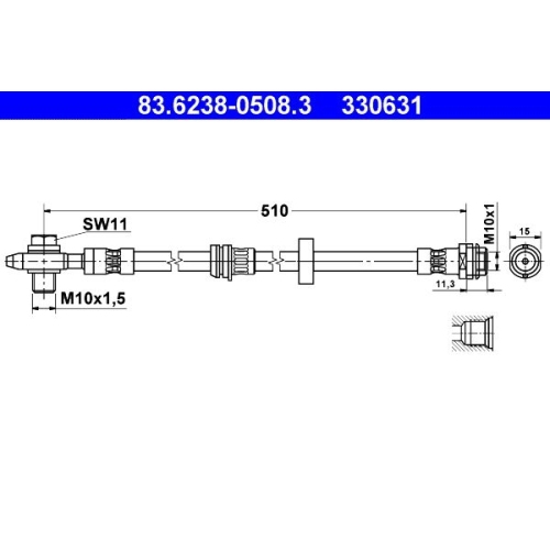 Bremsschlauch ATE 83.6238-0508.3 f&uuml;r VAG, Vorderachse