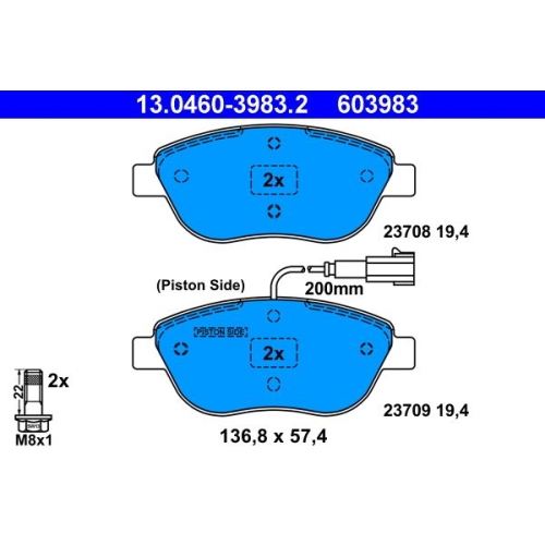 Bremsbelagsatz, Scheibenbremse ATE 13.0460-3983.2 f&uuml;r FIAT, Vorderachse