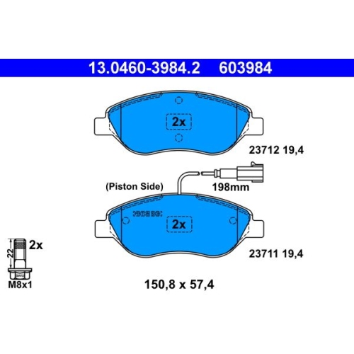 Bremsbelagsatz, Scheibenbremse ATE 13.0460-3984.2 f&uuml;r FIAT, Vorderachse