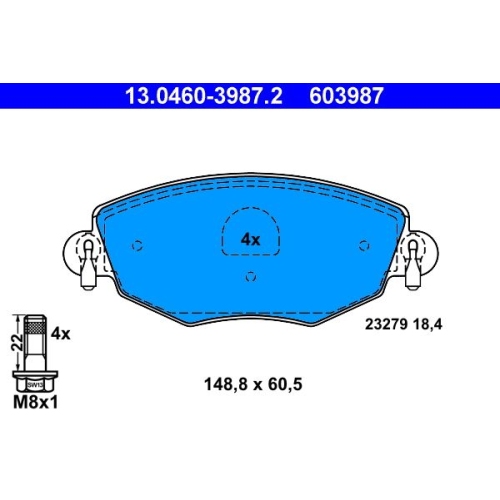 Bremsbelagsatz, Scheibenbremse ATE 13.0460-3987.2 f&uuml;r FORD JAGUAR, Vorderachse