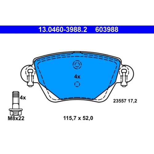 Bremsbelagsatz, Scheibenbremse ATE 13.0460-3988.2 f&uuml;r FORD JAGUAR RENAULT