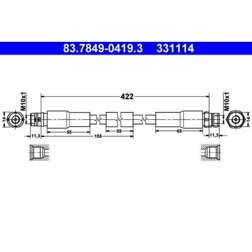 Bremsschlauch ATE 83.7849-0419.3 f&uuml;r VAG, Vorderachse