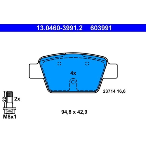 Bremsbelagsatz, Scheibenbremse ATE 13.0460-3991.2 f&uuml;r FIAT, Hinterachse