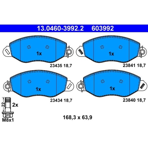 Bremsbelagsatz, Scheibenbremse ATE 13.0460-3992.2 f&uuml;r FORD, Vorderachse