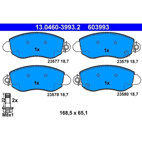 Bremsbelagsatz, Scheibenbremse ATE 13.0460-3993.2 f&uuml;r FORD, Vorderachse