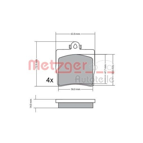 Bremsbelagsatz, Scheibenbremse METZGER 1170016 f&uuml;r MERCEDES-BENZ, Hinterachse