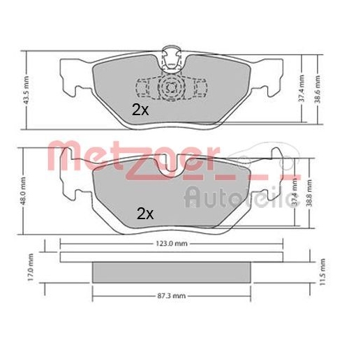 Bremsbelagsatz, Scheibenbremse METZGER 1170031 f&uuml;r BMW, Hinterachse