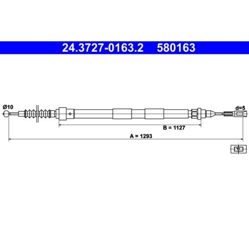 Seilzug, Feststellbremse ATE 24.3727-0163.2 f&uuml;r FORD SEAT VAG, hinten