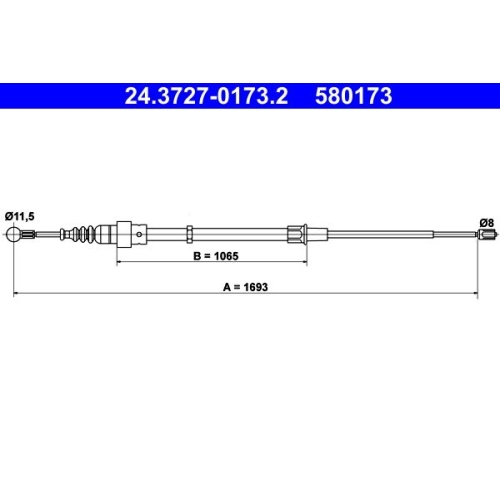 Seilzug, Feststellbremse ATE 24.3727-0173.2 f&uuml;r SEAT SKODA VAG, hinten